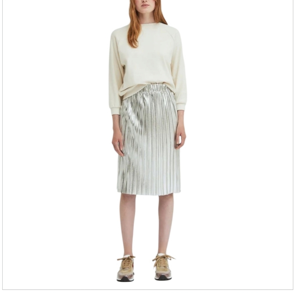 ISABEL MARANT ETOILE | Silver Pleated Knee Length Skirt in Size FR 38 / US 6